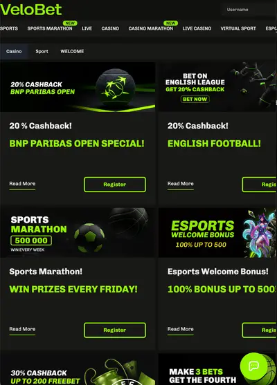 Velobet welcome bonus offer